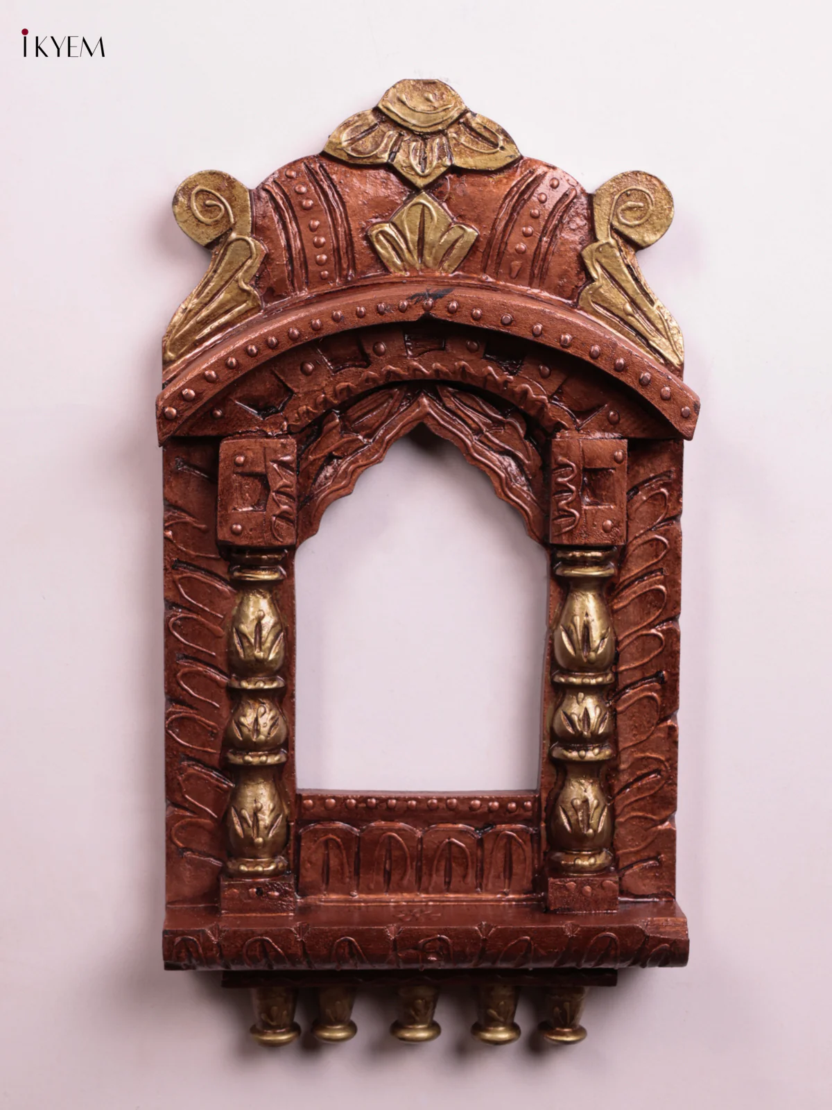Hand Painted Wooden Jharokha- Copper - 17 Inch - KK05113
