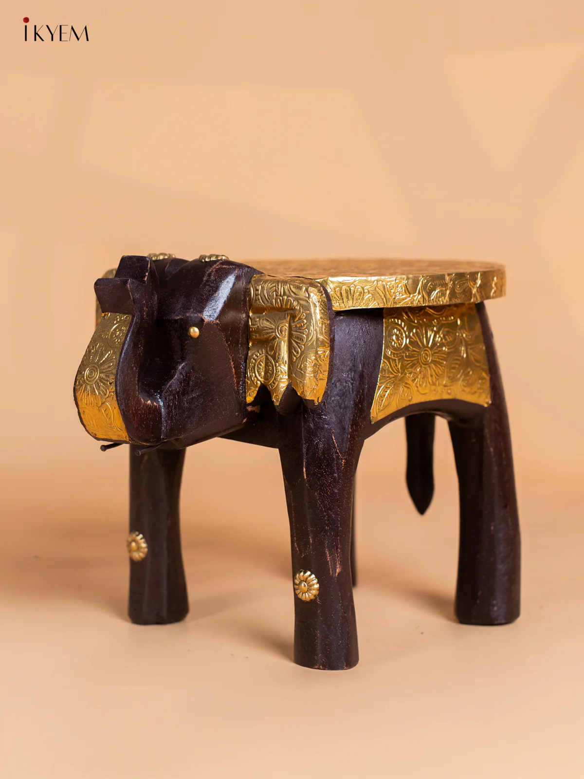 Brass Fitted Elephant Stool - 8 Inches - KK05116