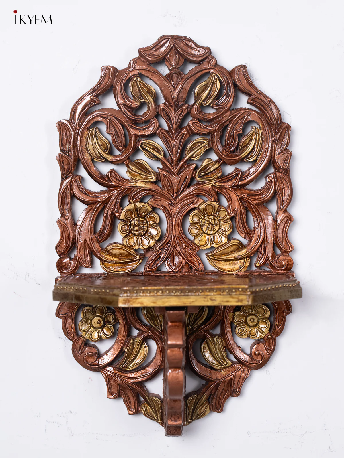 Leaf Design Foldable Wall Shelf/Jharokha - Copper - 15 Inches - KK05119