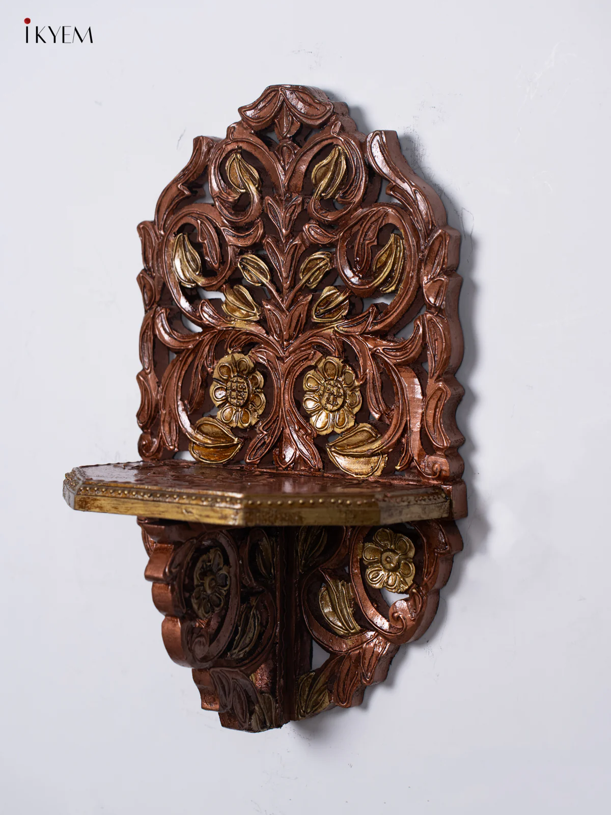 Leaf Design Foldable Wall Shelf/Jharokha - Copper - 15 Inches - KK05119 - Image 4