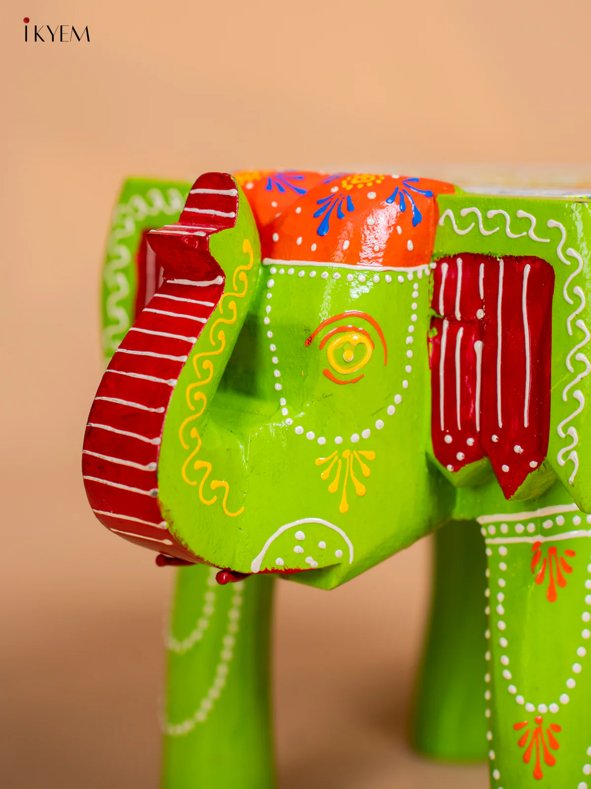 Hand-Painted Wooden Elephant Stool - Green - 8 Inches - KK05123 - Image 2