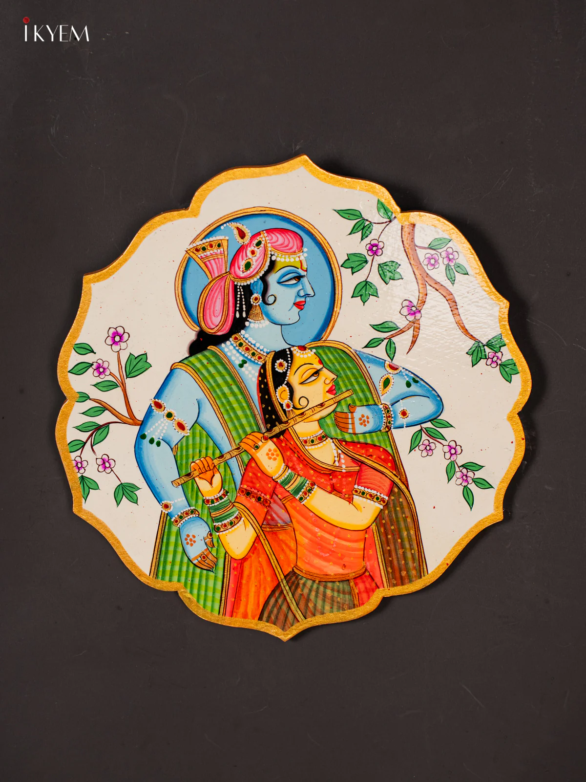 Hand-Painted Wooden Radha Krishna Wall hanging plates - 10 Inch - KK05128