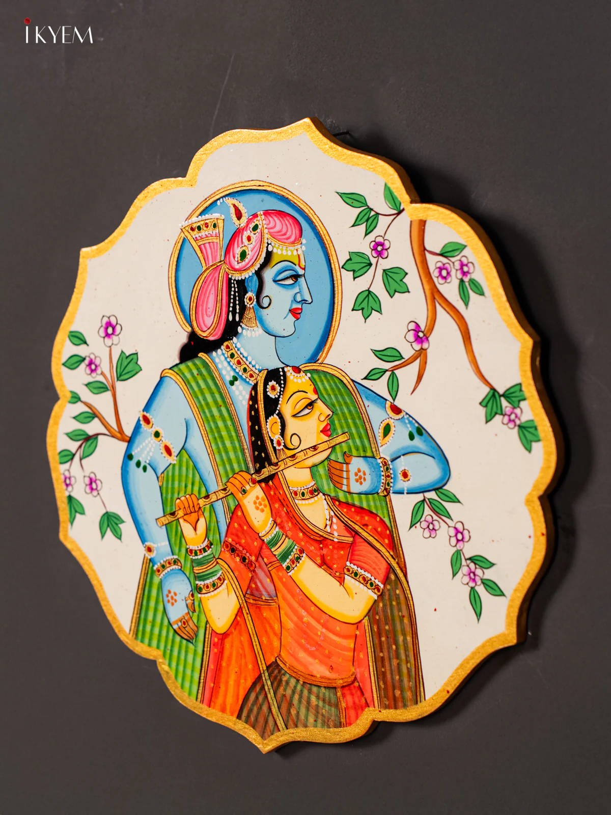 Hand-Painted Wooden Radha Krishna Wall hanging plates - 10 Inch - KK05128 - Image 2