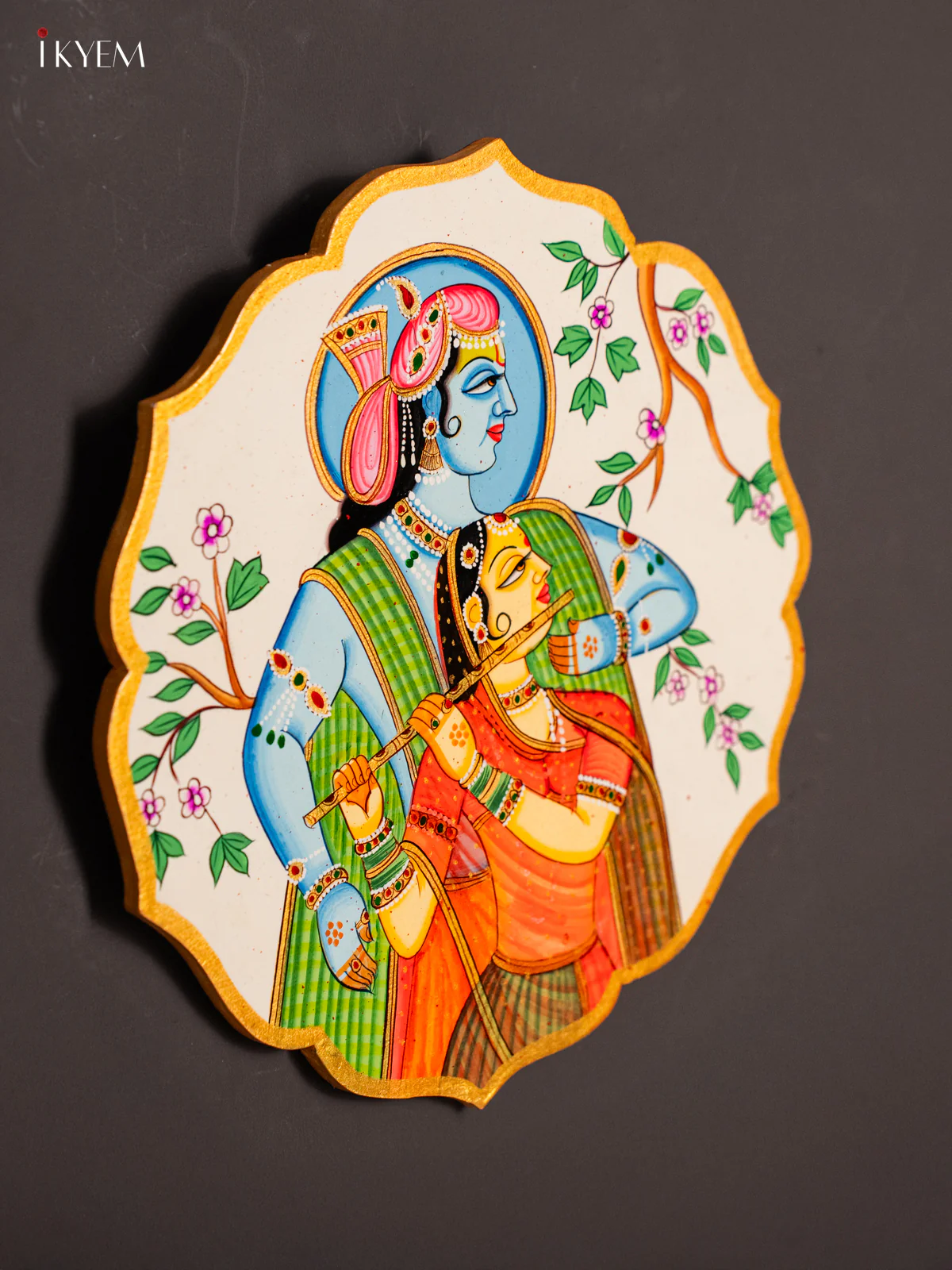 Hand-Painted Wooden Radha Krishna Wall hanging plates - 10 Inch - KK05128 - Image 4