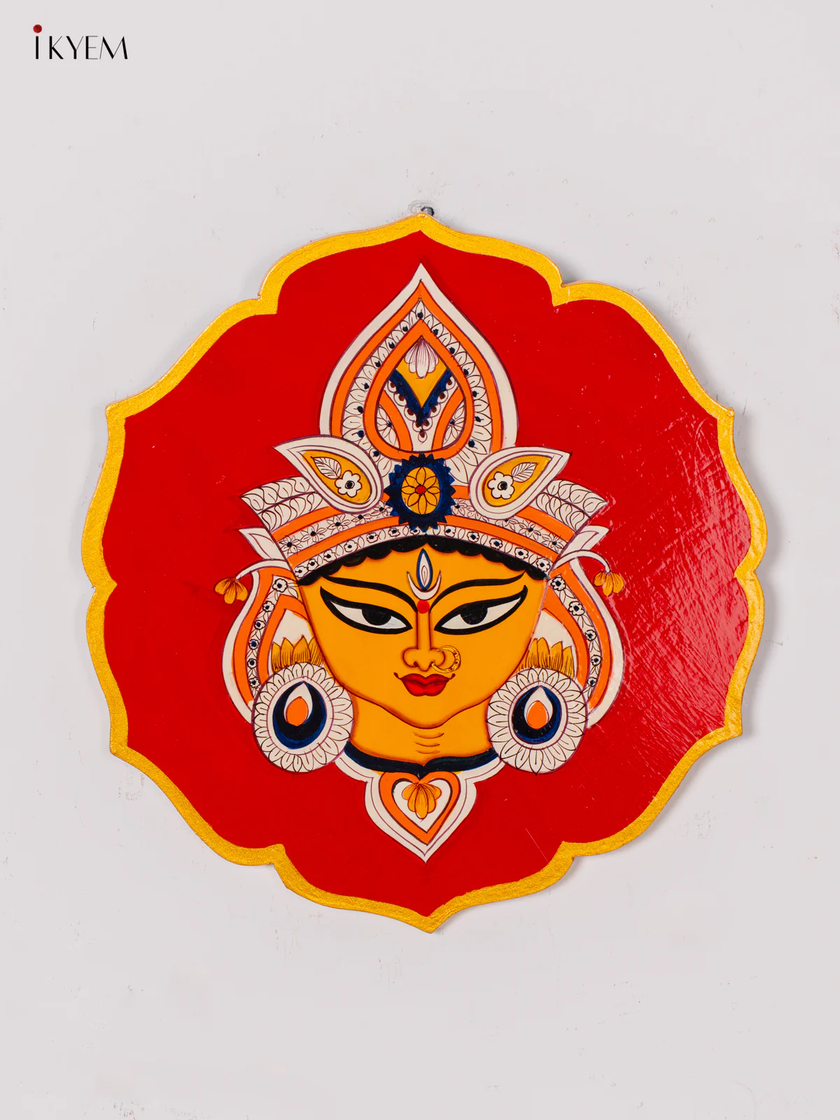 Hand-Painted Wooden Maa Durga Wall Hanging Plate - 10 Inch - KK05131