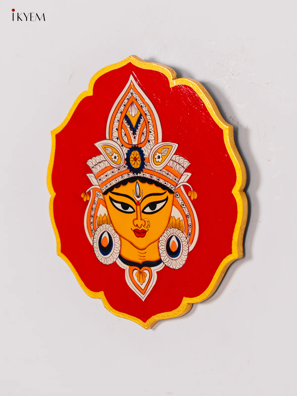 Hand-Painted Wooden Maa Durga Wall Hanging Plate - 10 Inch - KK05131 - Image 2