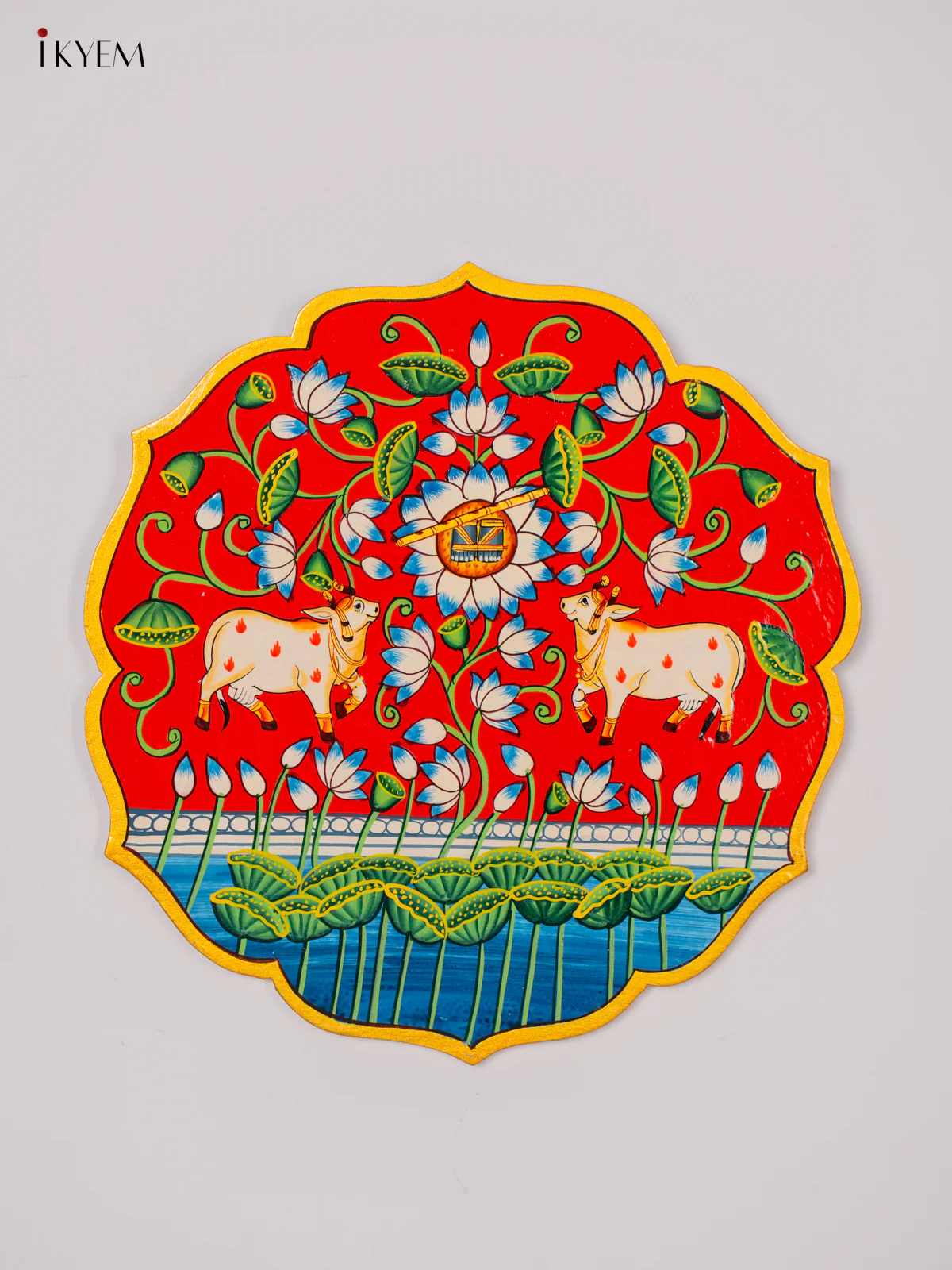 Hand-Painted Wooden Dual Cow Wall Hanging Plates - 10 Inch - KK05132