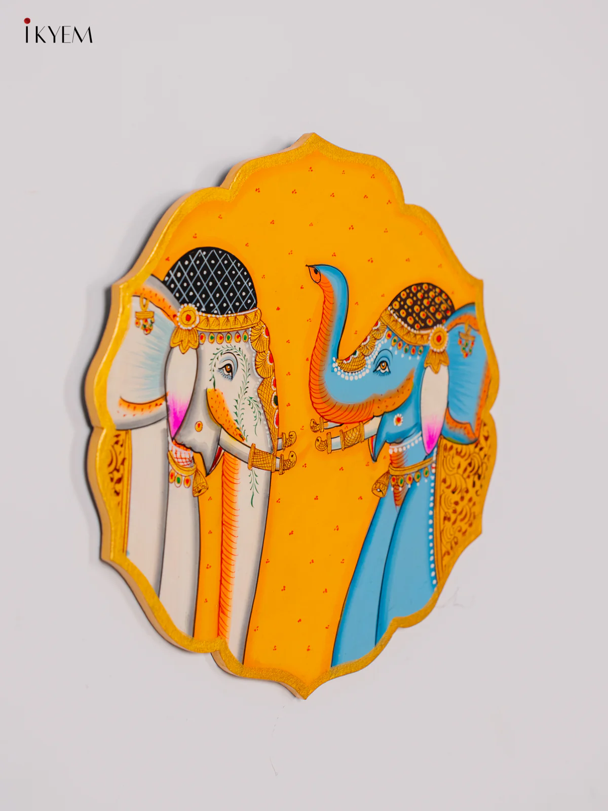 Hand-Painted Wooden Dual Elephant Wall Hanging Plates - Yellow - 10 Inch - KK05134 - Image 3