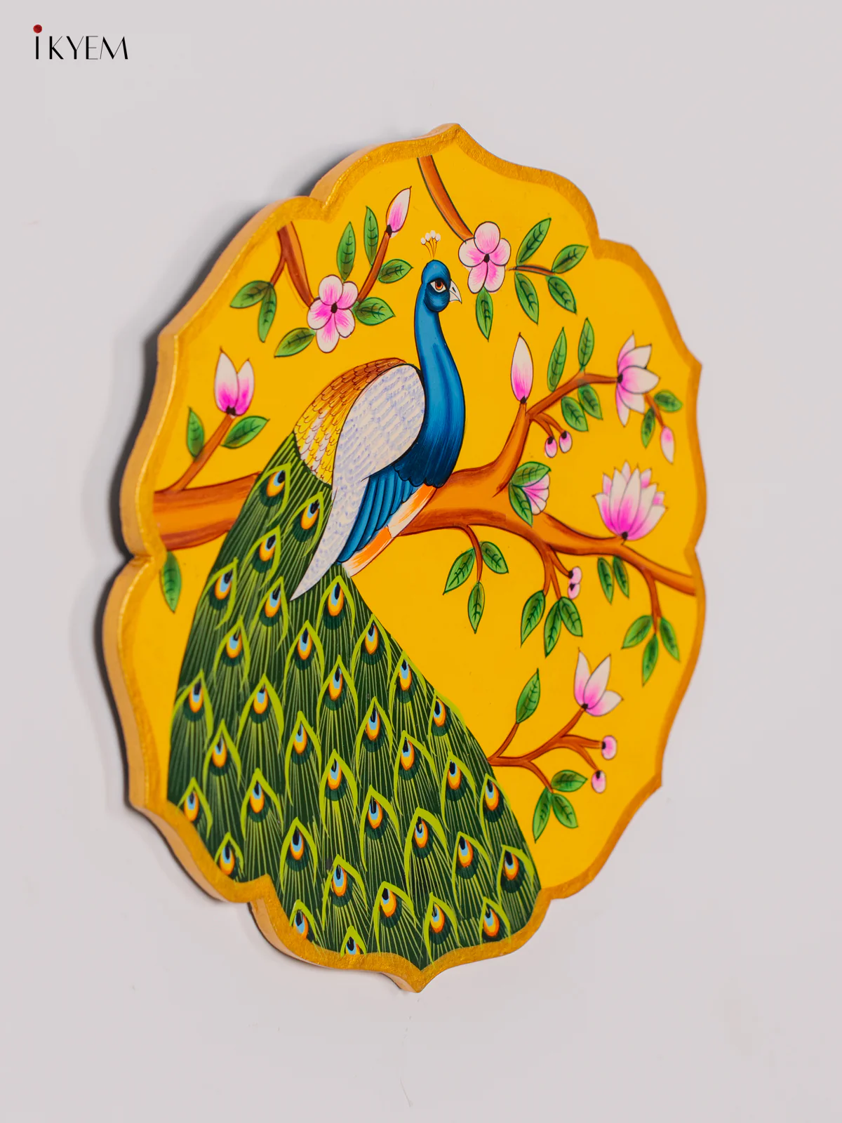Hand-Painted Wooden Peacock Wall Hanging Plates - Yellow - 10 Inch - KK05135 - Image 3