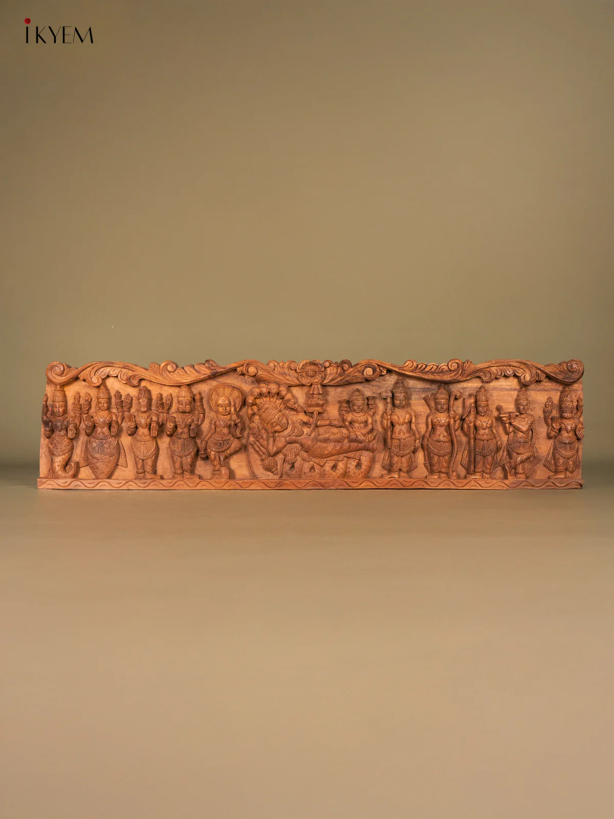 Hand-Carved Wooden Ranganathar Dasavatharam Panel - (12×49) Inch - KK07112