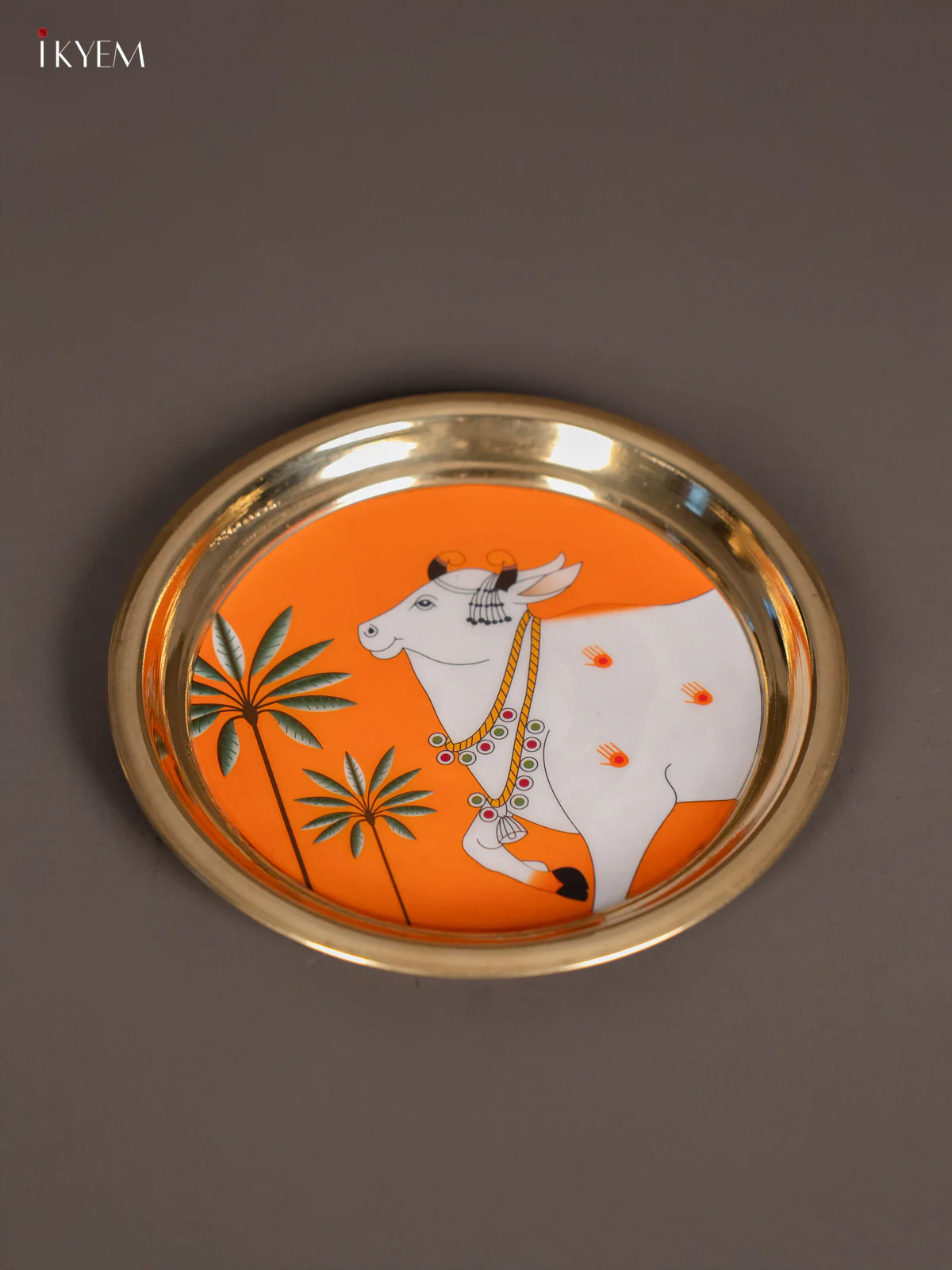 Yellow  Cow & Tree Digital Printed Brass Plate - 6 Inch - KK11135 - Image 3