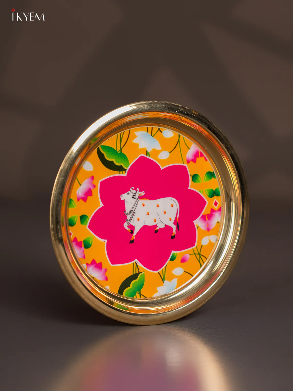 Cow Digital Printed Brass Plate – Yellow Pink - 6 Inch - KK11141 - Image 2