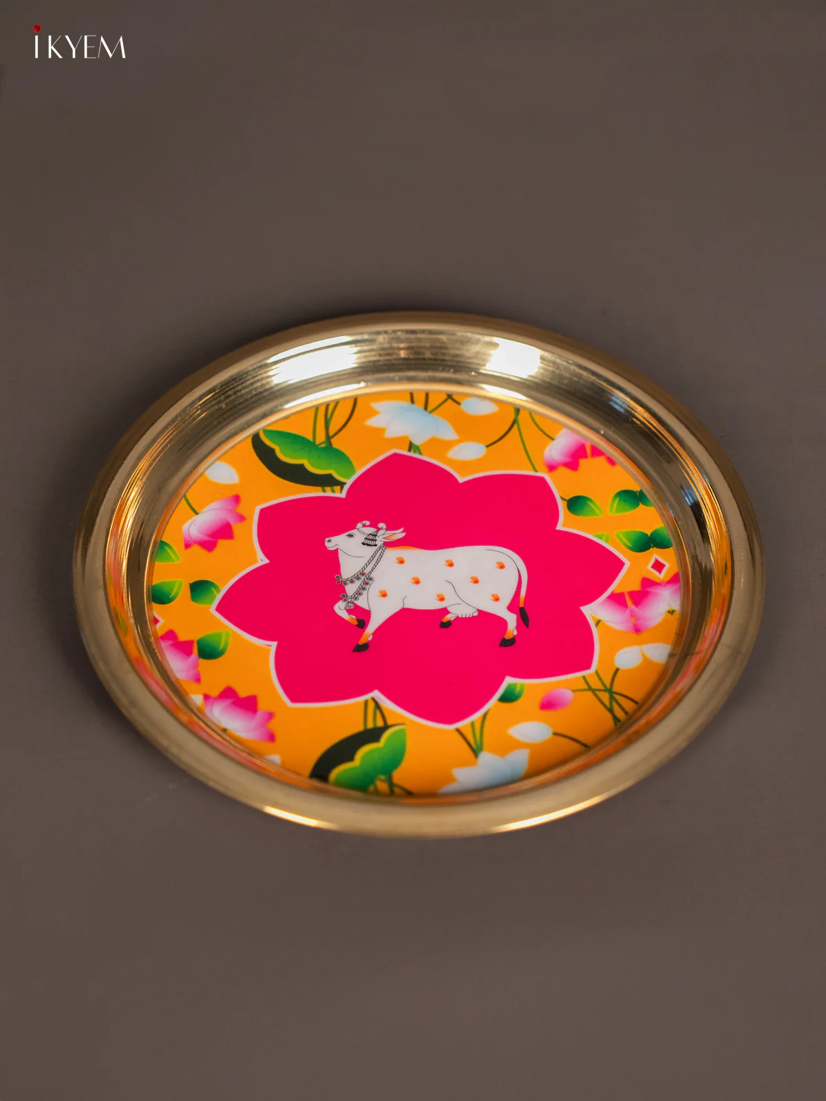Cow Digital Printed Brass Plate – Yellow Pink - 6 Inch - KK11141 - Image 3