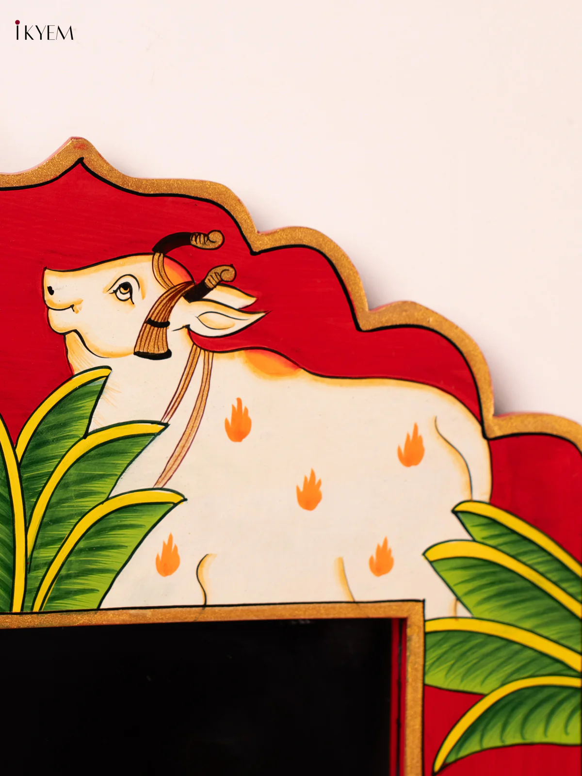 Wooden HandPainted Mirror wall Frame - Cow- Red - Image 2