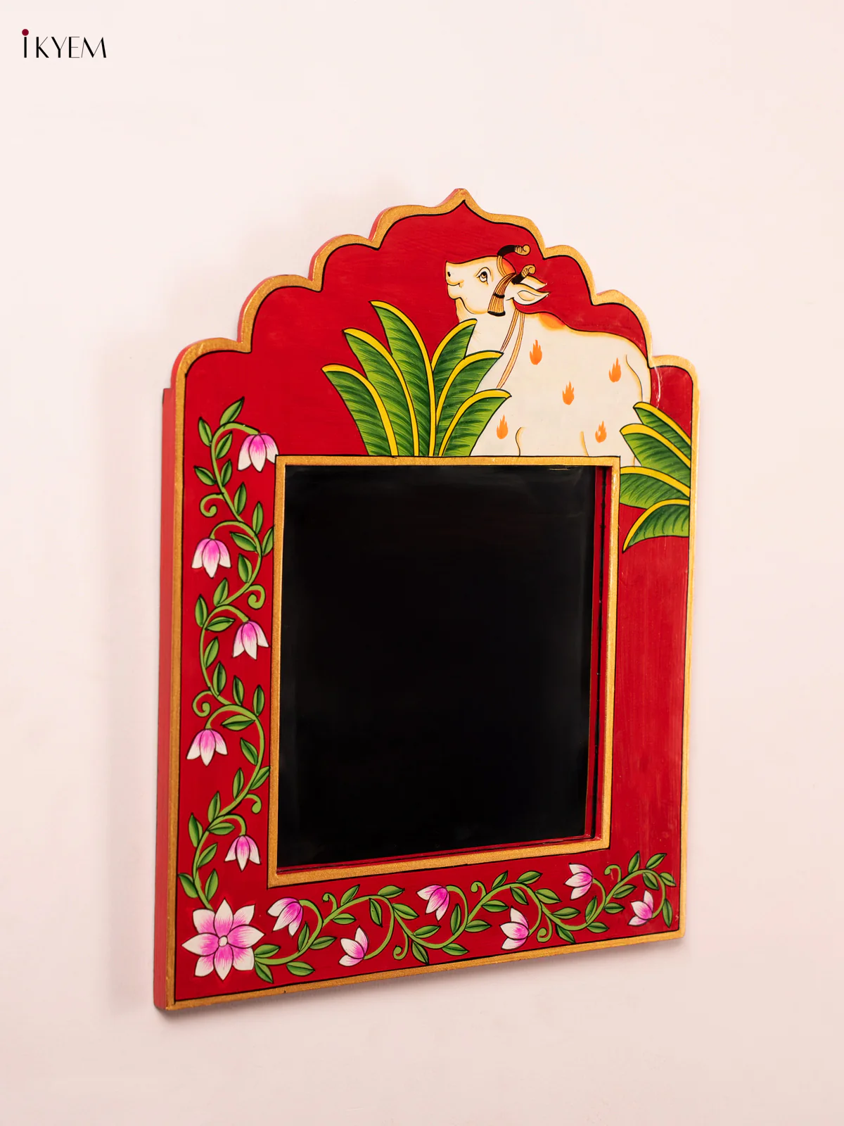 Wooden HandPainted Mirror wall Frame - Cow- Red - Image 4