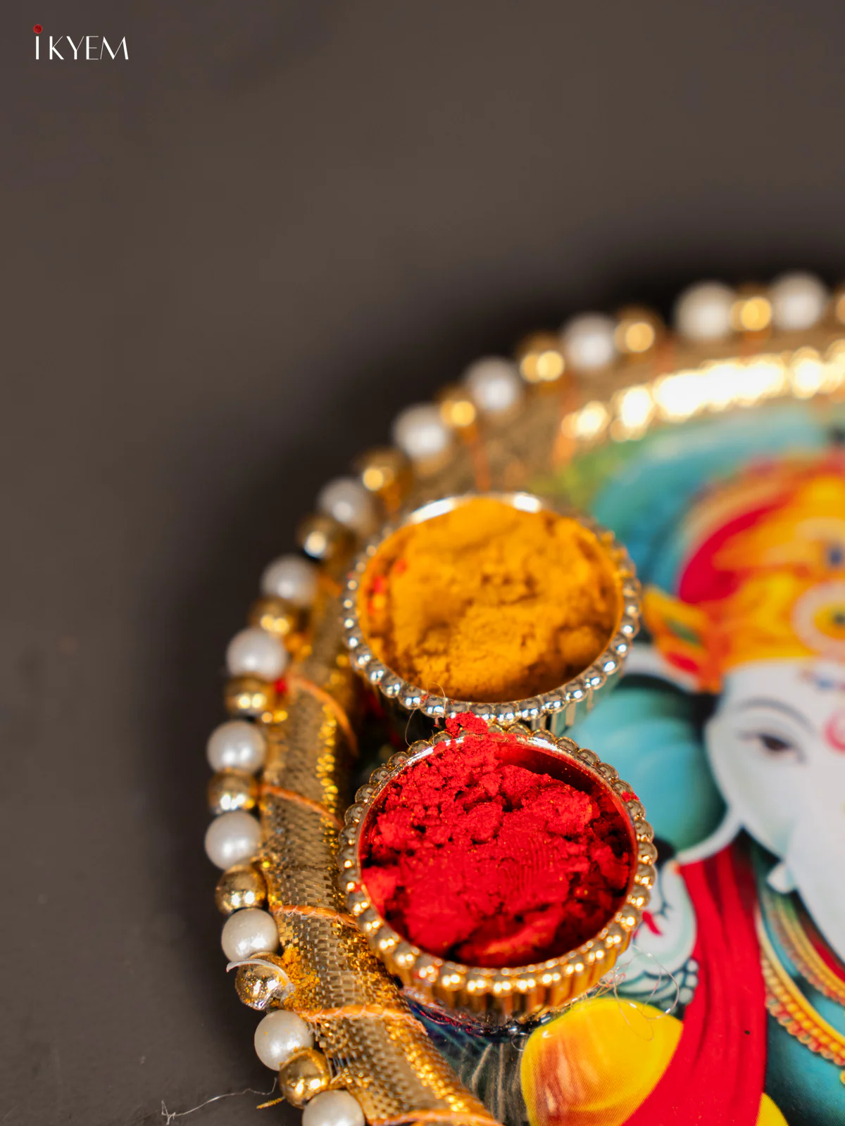 Ganesha Pooja Plate with Haldi Kumkum Holder – 4.5 Inch - KK17121 - Image 2