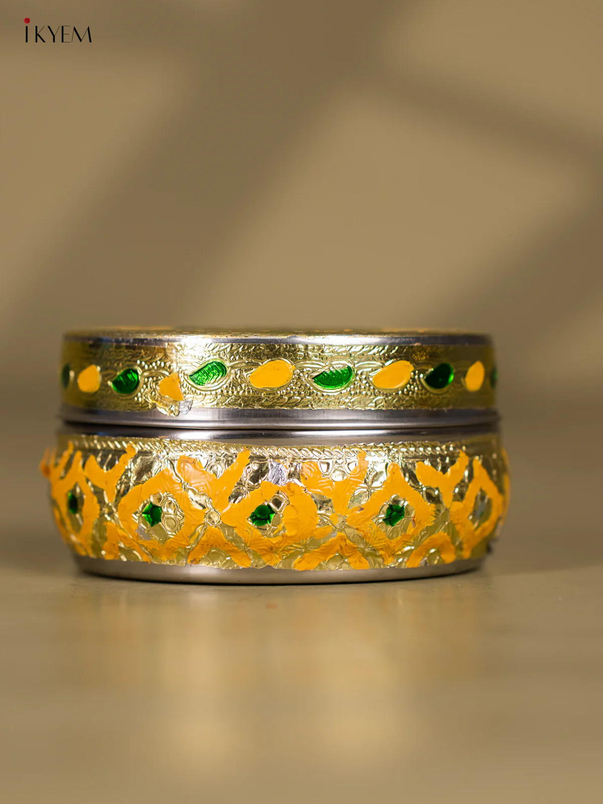Yellow Meenakari Storage Box with Peacock Design - 4 Inches - KK19111 - Image 2