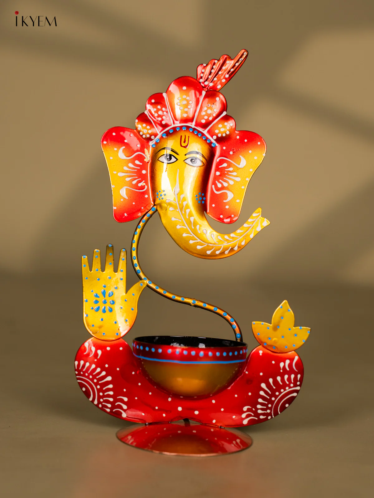Hand-Painted Iron Ganesha T-Light Holder - Red 11 Inch - KK20116