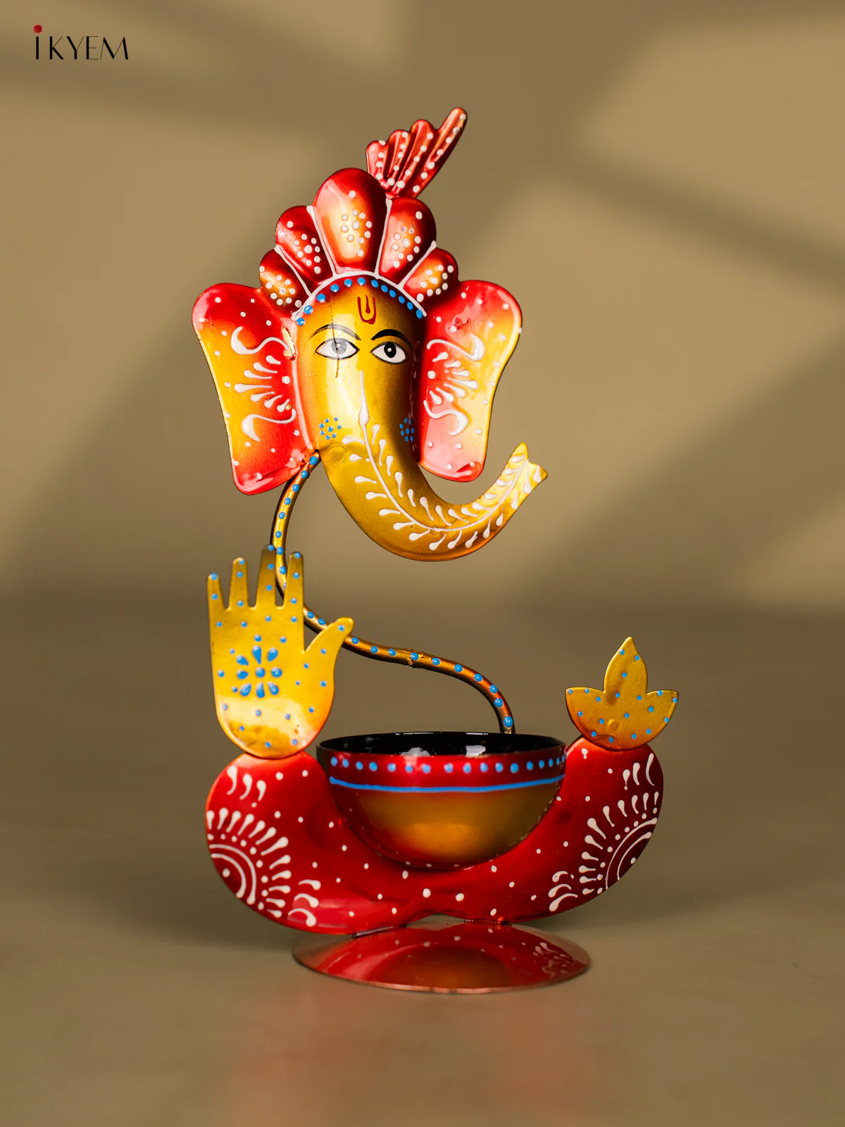 Hand-Painted Iron Ganesha T-Light Holder - Red 11 Inch - KK20116 - Image 4
