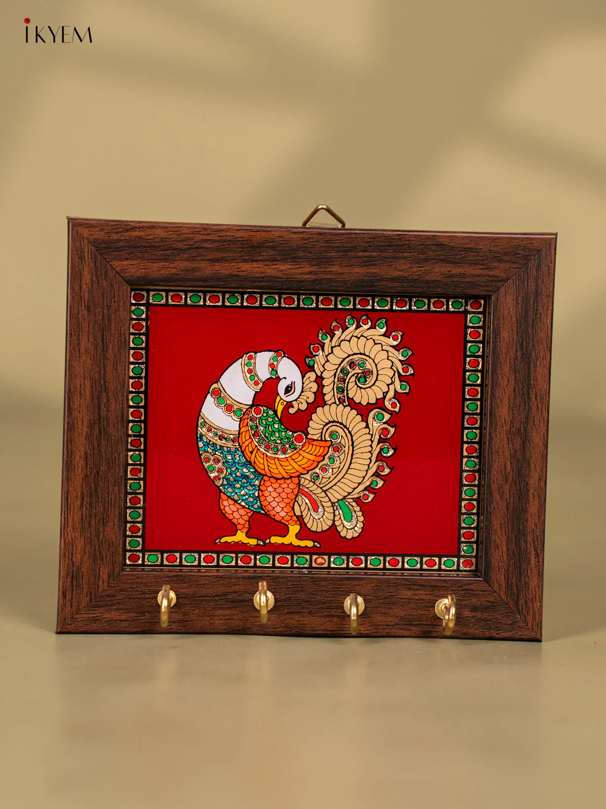 Peacock Reverse Glass Painted Keyhanger - Maroon - (5x6) Inch - KK22112