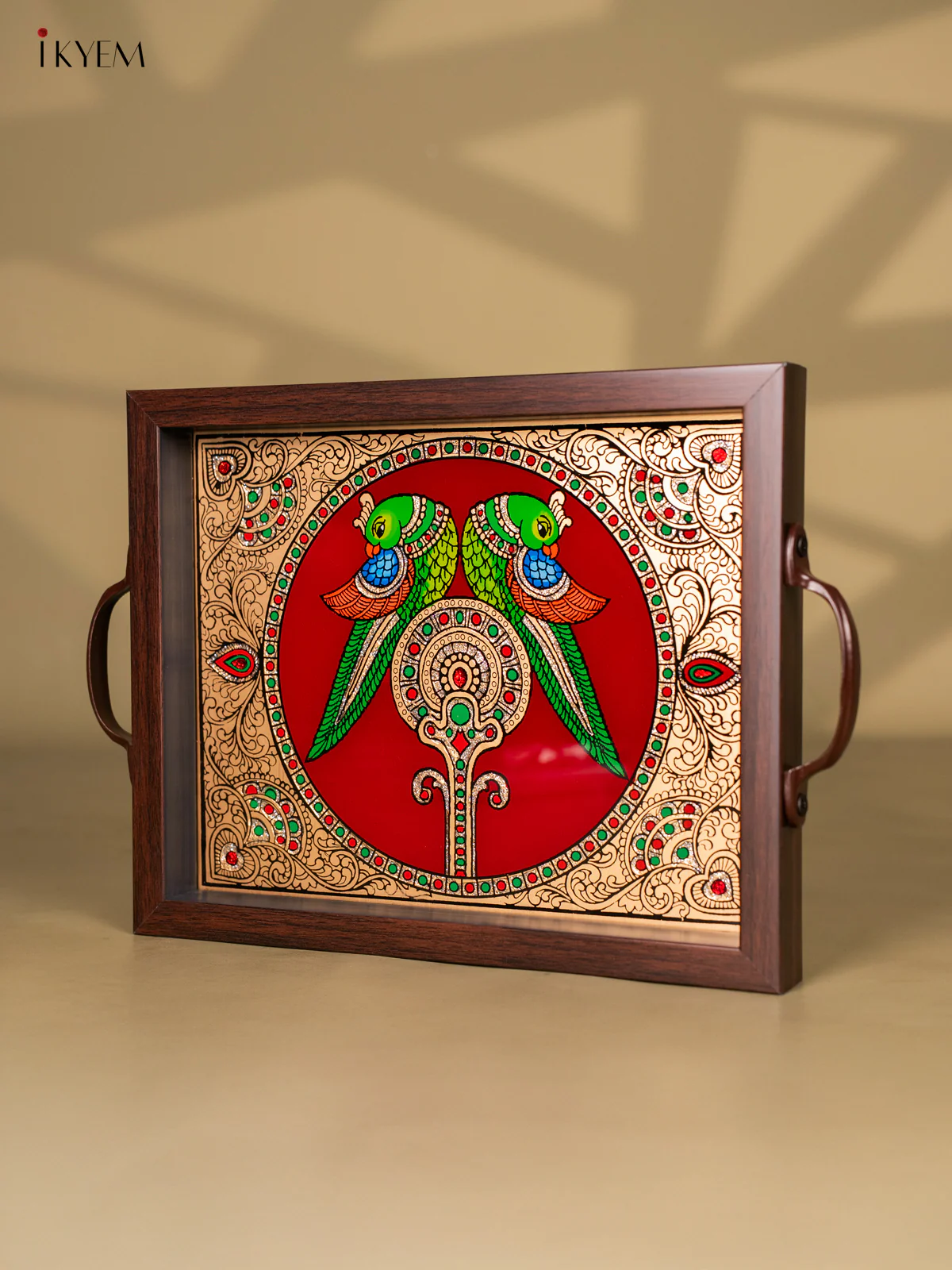 Reverse Glass Painted Tray (11x9) - Parrot - Maroon - KK22117 - Image 3
