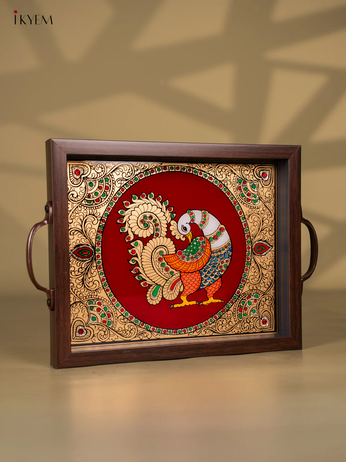 Reverse Glass Painted Tray (11x9) - Peacock - Maroon - KK22118 - Image 2