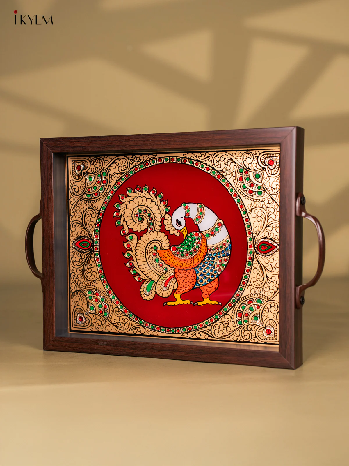 Reverse Glass Painted Tray (11x9) - Peacock - Maroon - KK22118 - Image 3