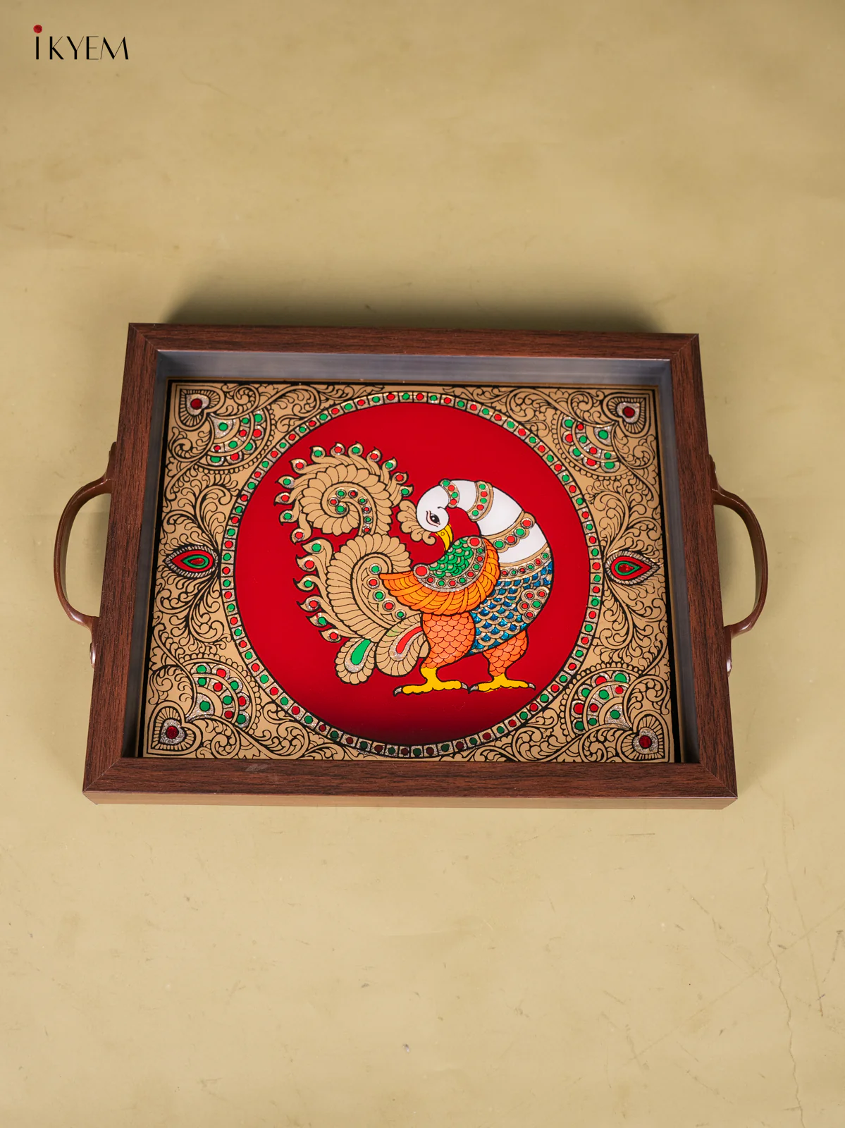 Reverse Glass Painted Tray (11x9) - Peacock - Maroon - KK22118 - Image 4