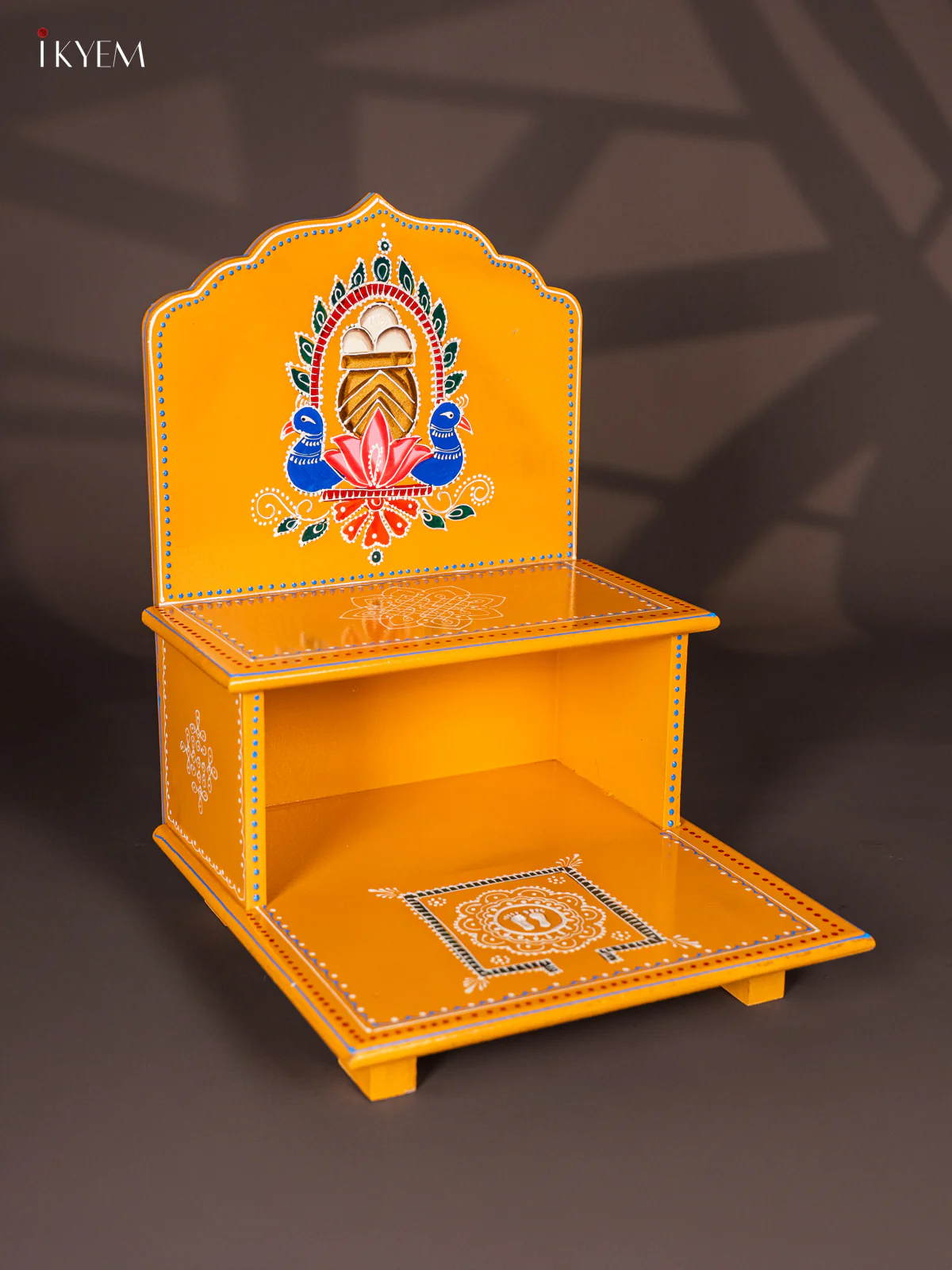 Hand-Painted Wooden Peacock 2-Step Golu Stand - Yellow - 16 Inches - KK24111 - Image 4