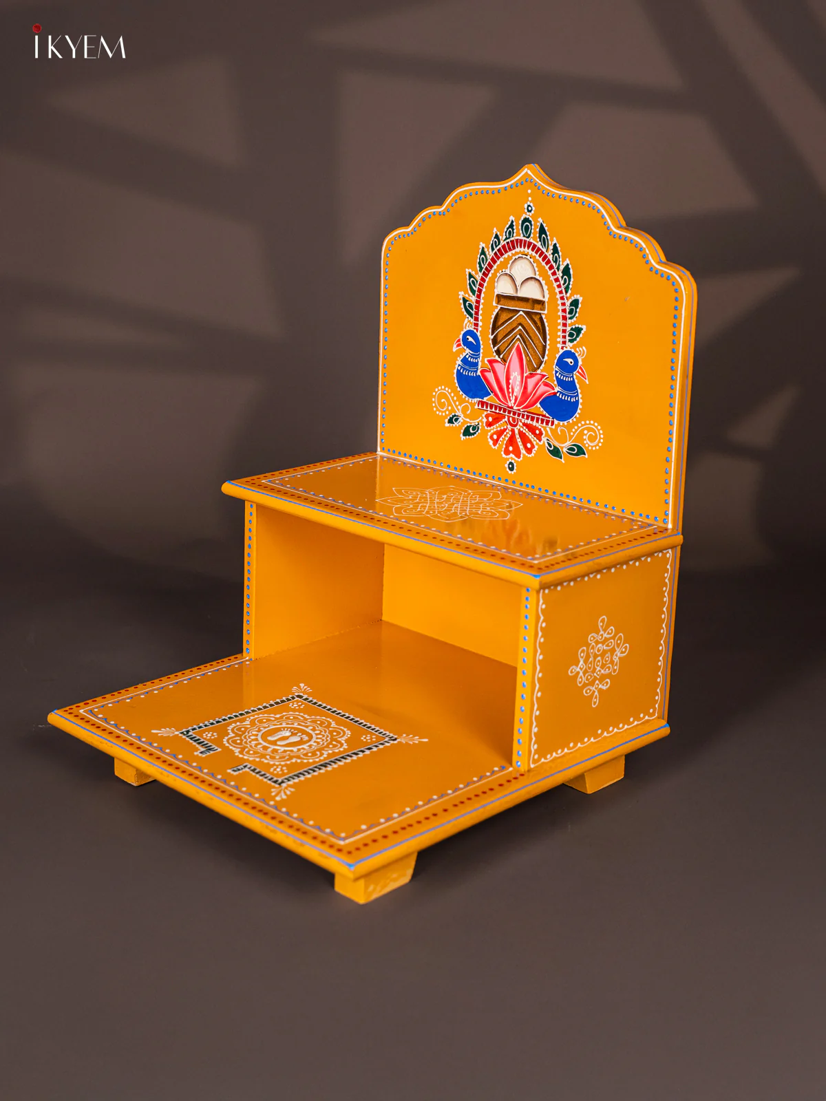 Hand-Painted Wooden Peacock 2-Step Golu Stand - Yellow - 16 Inches - KK24111 - Image 5