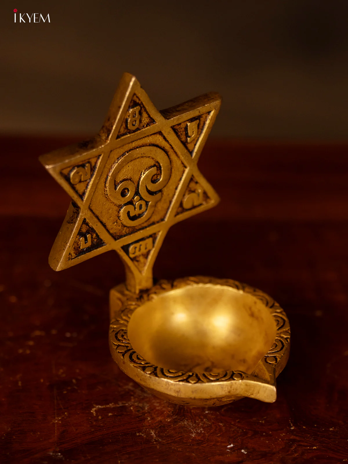 Brass Star Diya with Om Engraving - 4 Inch - KK26152 - Image 2