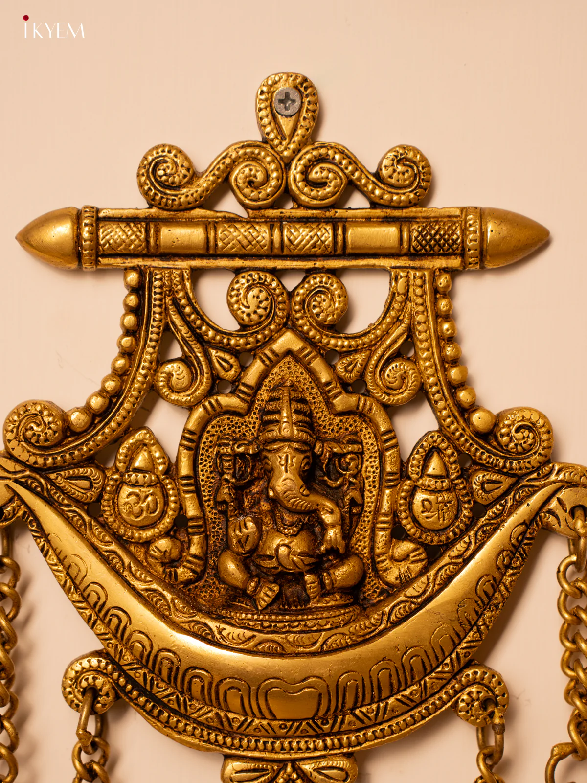 Brass Ganesha Wall Hanging with Bells - 13 Inch- KK26165 - Image 4