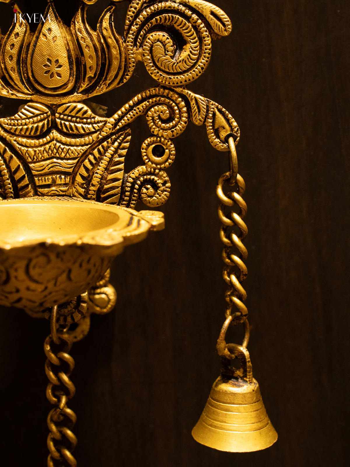 Brass Lotus Wall Hanging Diya with Bells - 12.3 Inch - KK26186 - Image 4