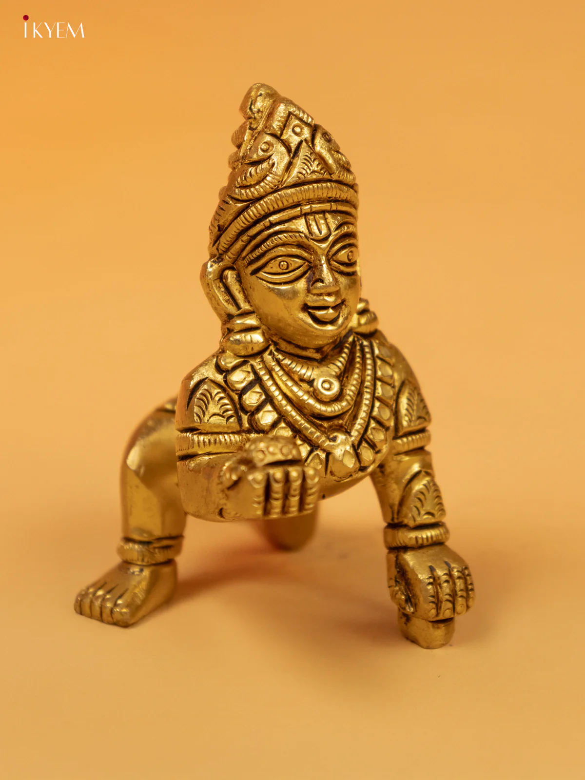 Brass Krishna with Laddu Idol - 3 Inch- KK26222