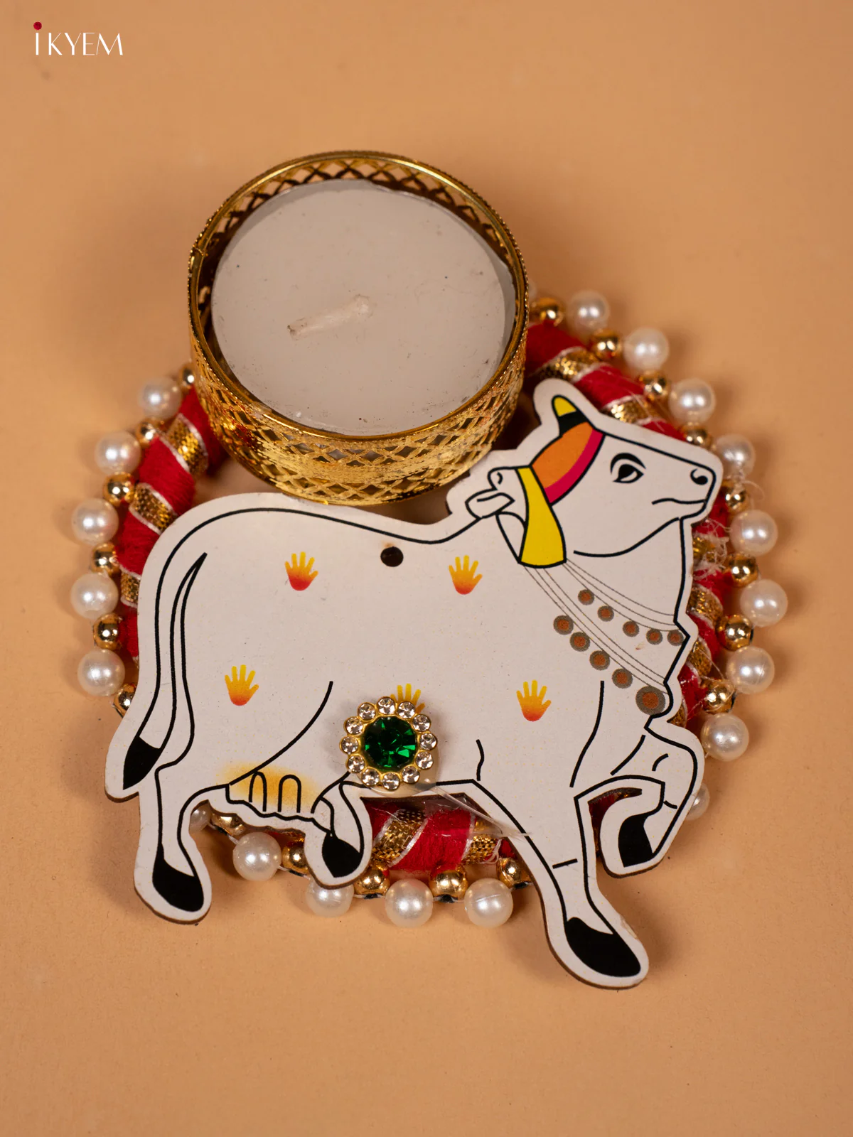 Pichwai Cow Candle Holder 3.5 Inch- KK26233 - Image 3
