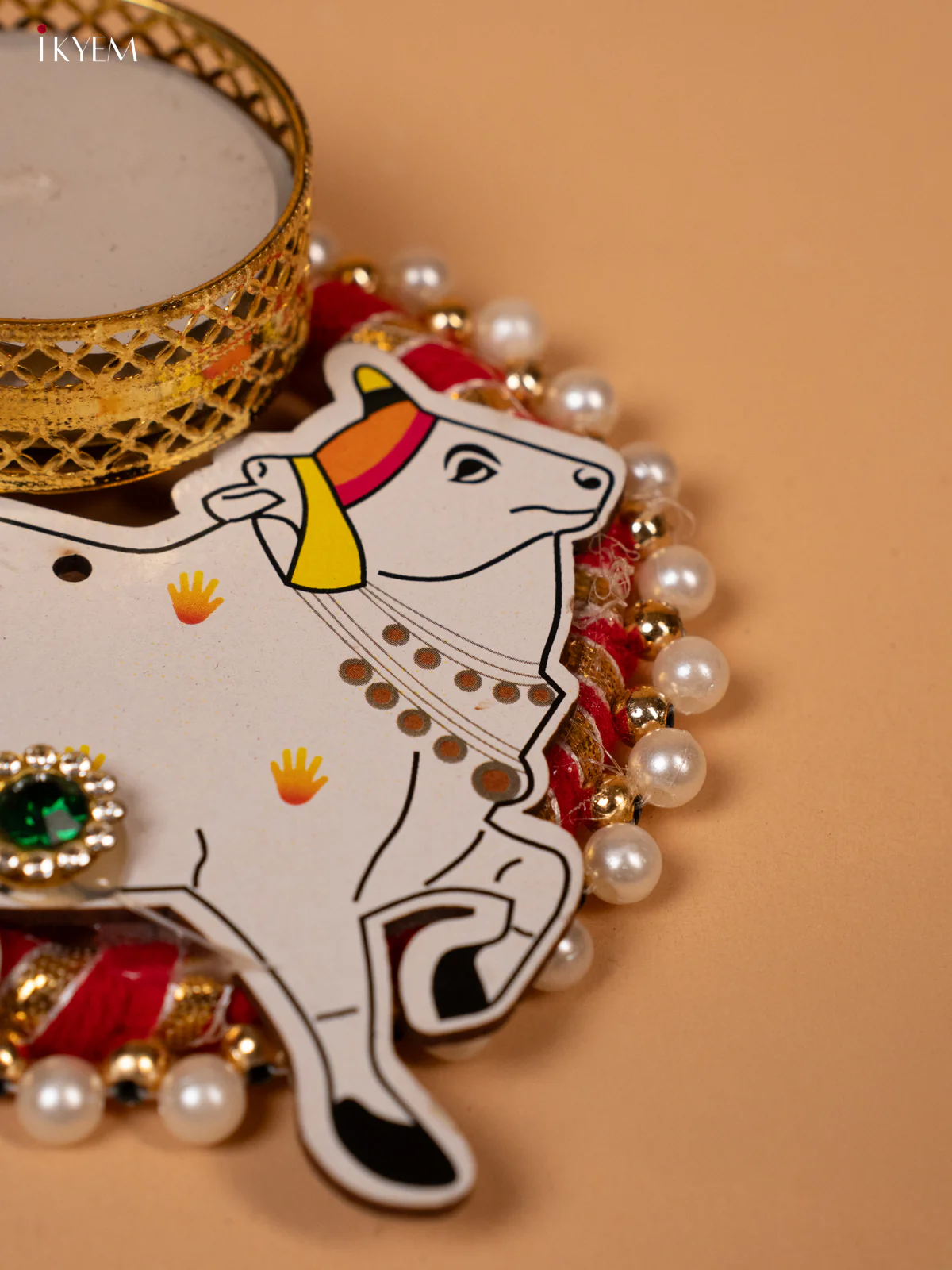 Pichwai Cow Candle Holder 3.5 Inch- KK26233 - Image 4