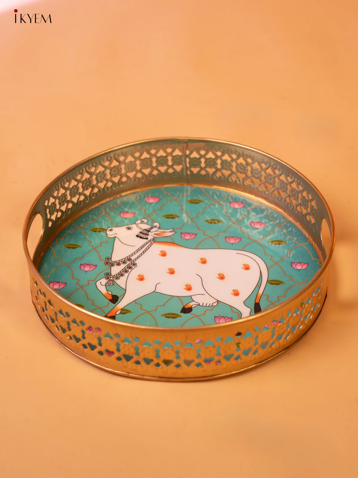 Digital Printed Pichwai Thambulam Tray 9 (10×10)- Teal Green - KK26236 - Image 5