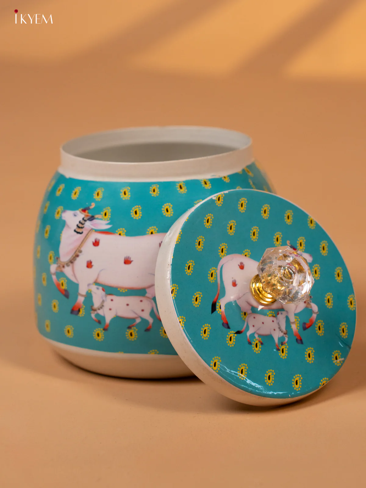 Metal Pichwai Printed Nut Box - Teal Green - KK26240 - Image 4