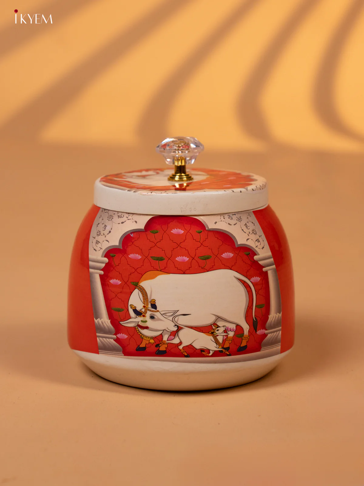 Metal Pichwai Printed Nut Box - Orange - KK26242 - Image 2