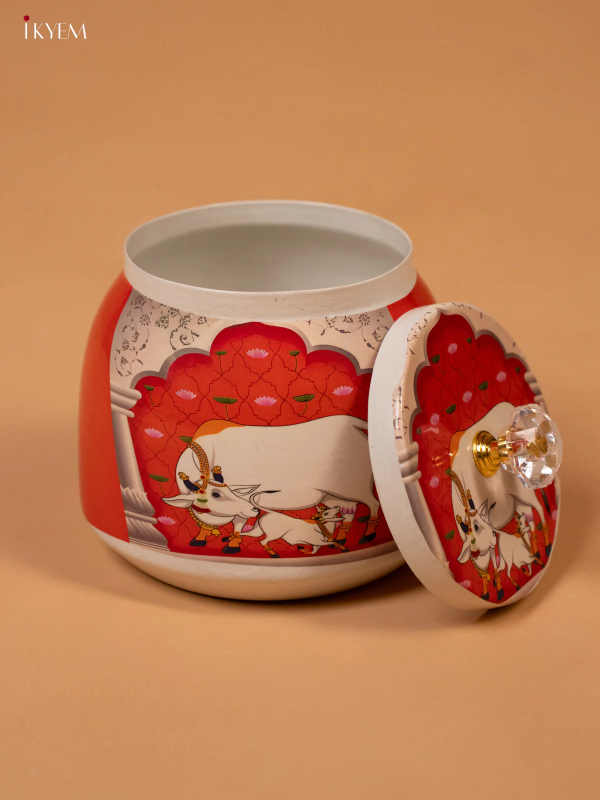 Metal Pichwai Printed Nut Box - Orange - KK26242 - Image 4