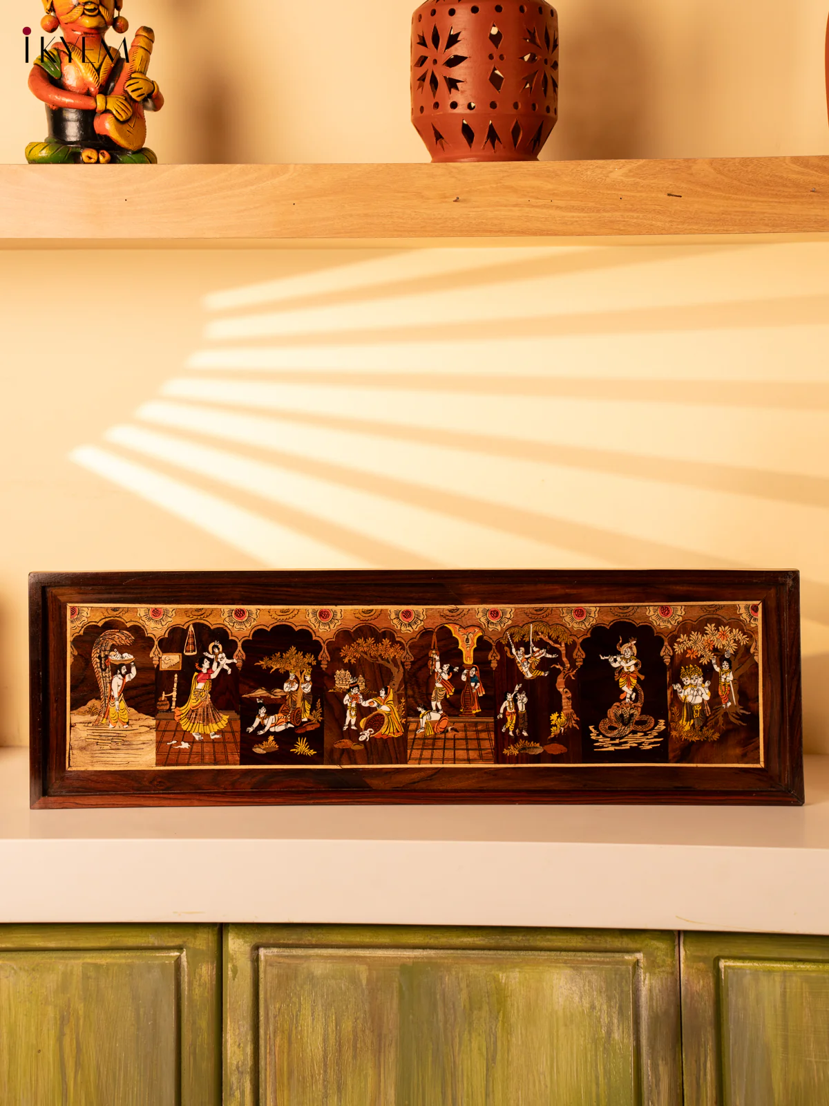 Krishna Leela Mysore Rosewood Inlay Panel - (10×31) Inch - KK26259