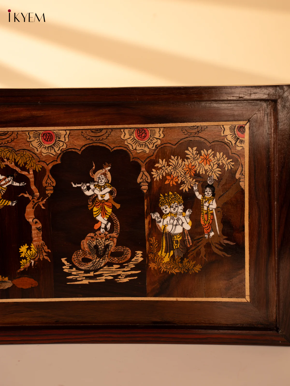 Krishna Leela Mysore Rosewood Inlay Panel - (10×31) Inch - KK26259 - Image 5