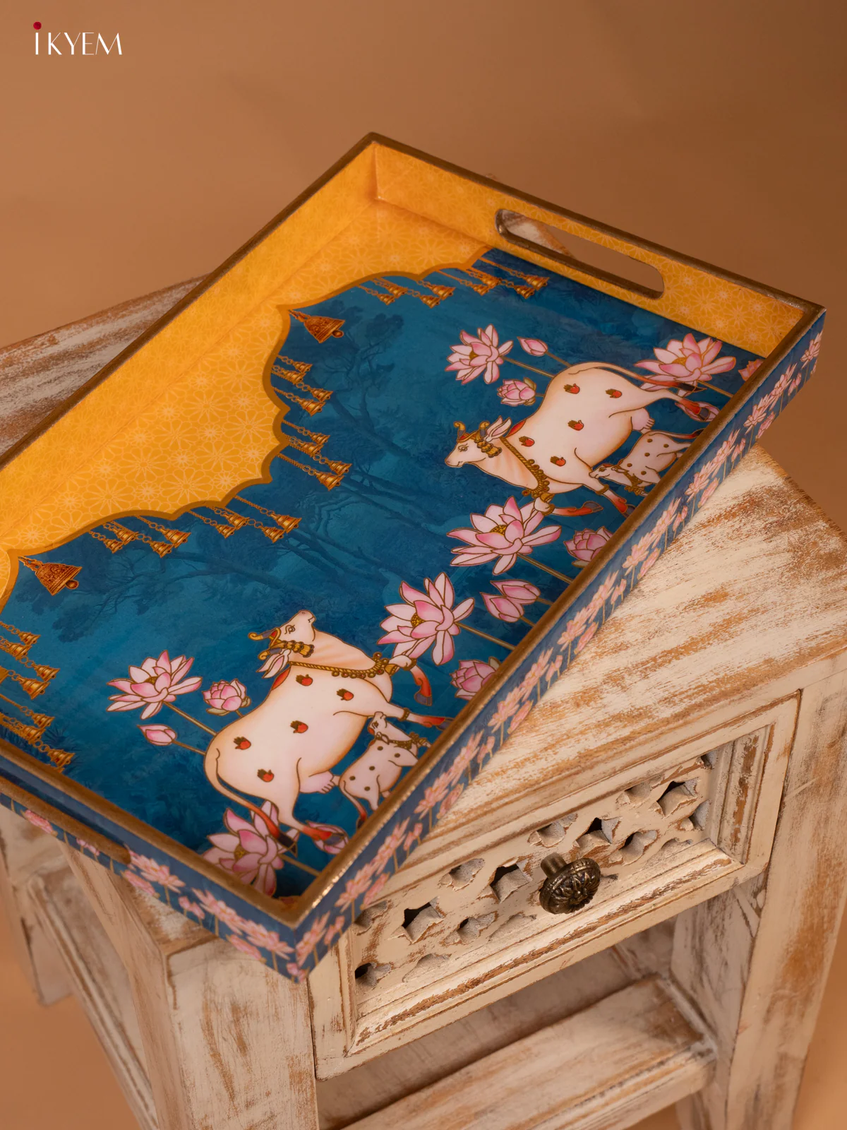 Digital Printed Tray - Large (16X10) - Pichwai Yellow - KL03135 - Image 2