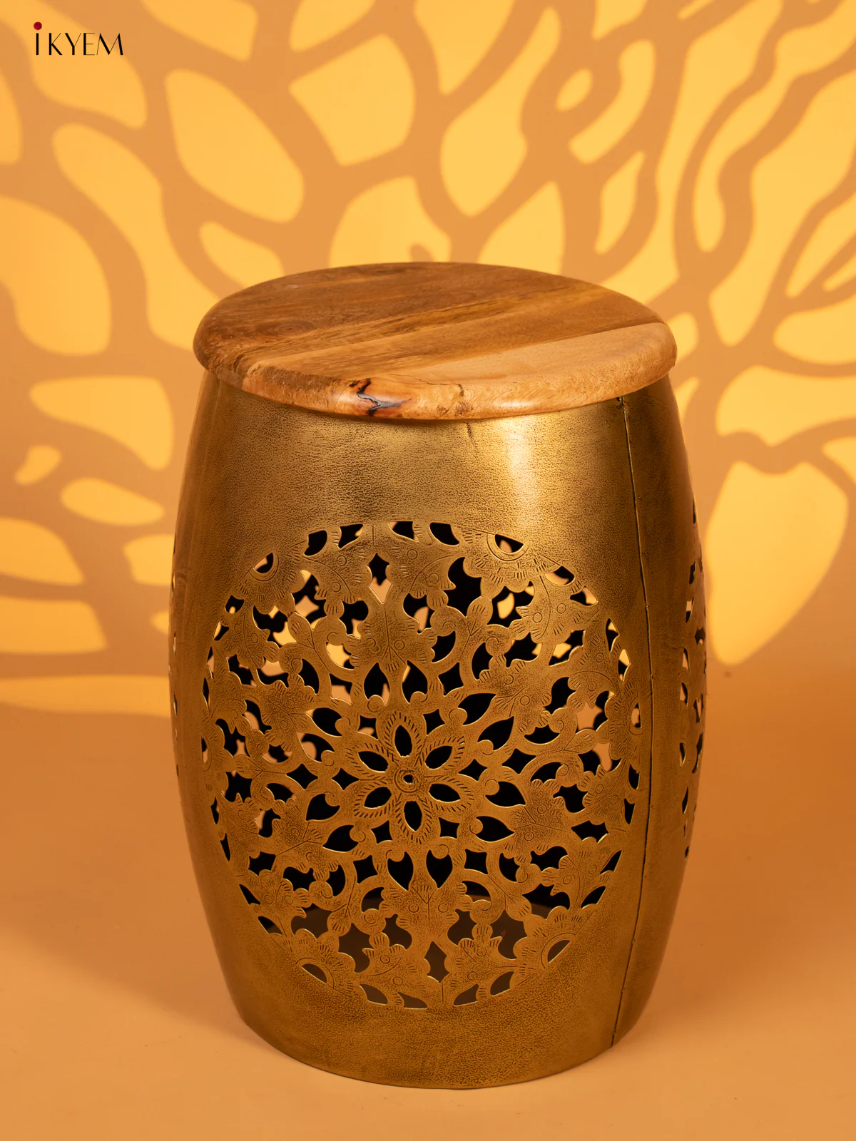 Metal Stool with Wooden Seater - 16.5 Inches - KL04121 - Image 2