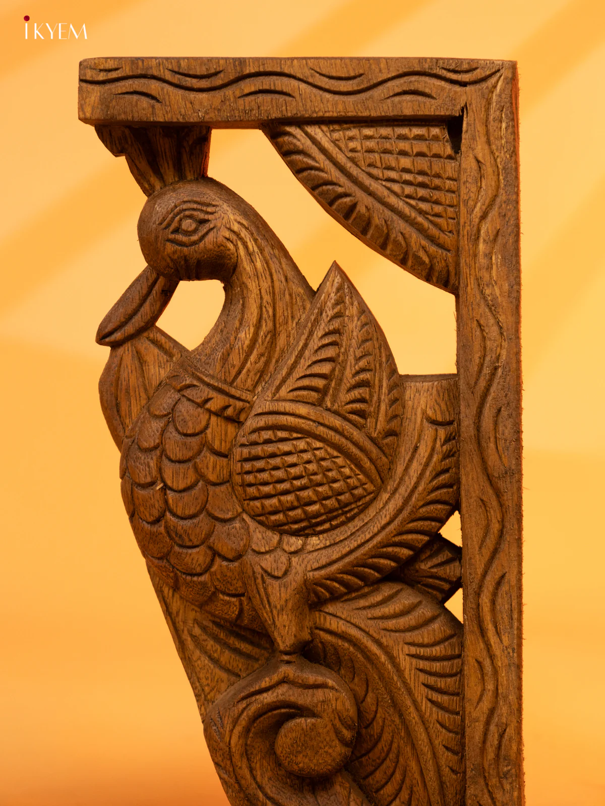 Hand Carved Wooden Yalli Bracket (peacock) - KL05125 - Image 4