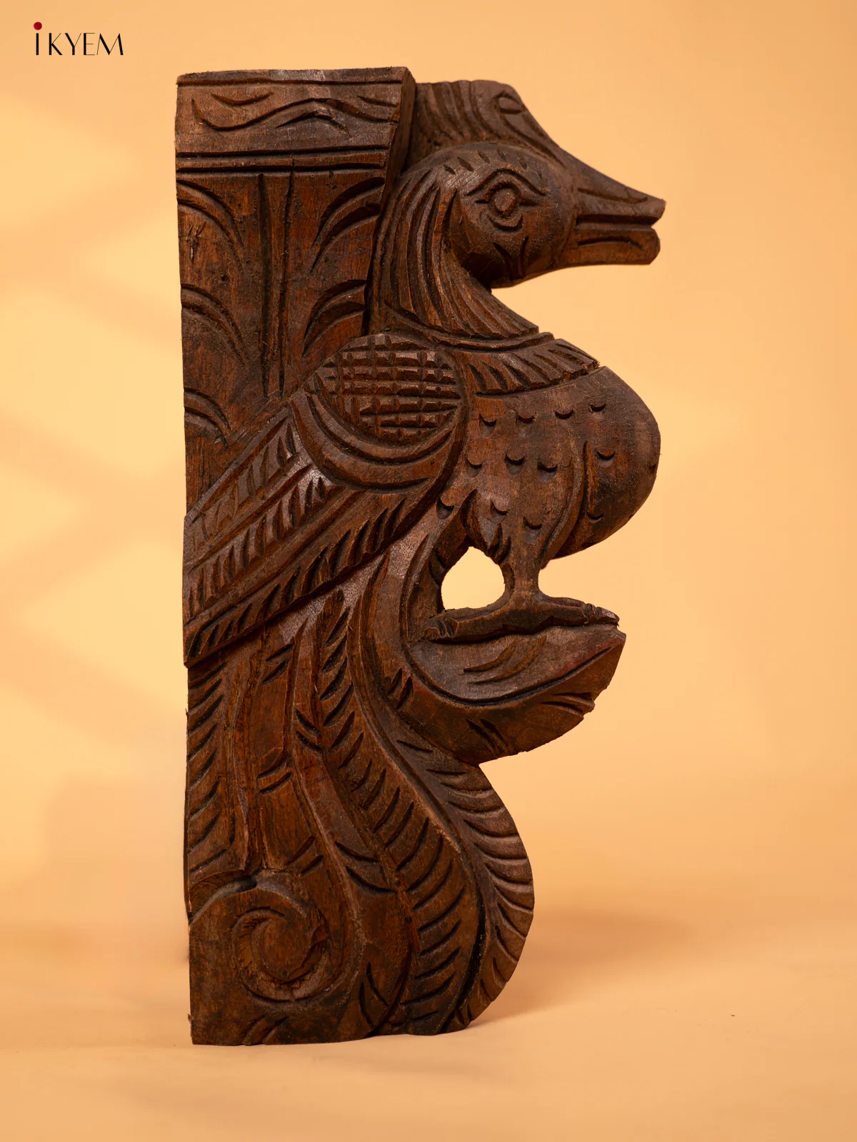 Hand Carved Wooden Yazhi Bracket - Peacock (6x3x12) - KL10113 - Image 3