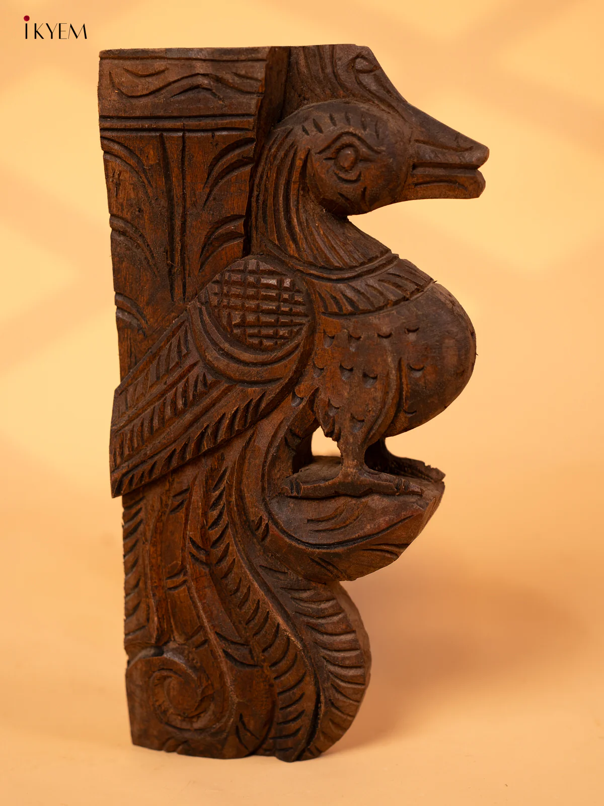 Hand Carved Wooden Yazhi Bracket - Peacock (6x3x12) - KL10113 - Image 5