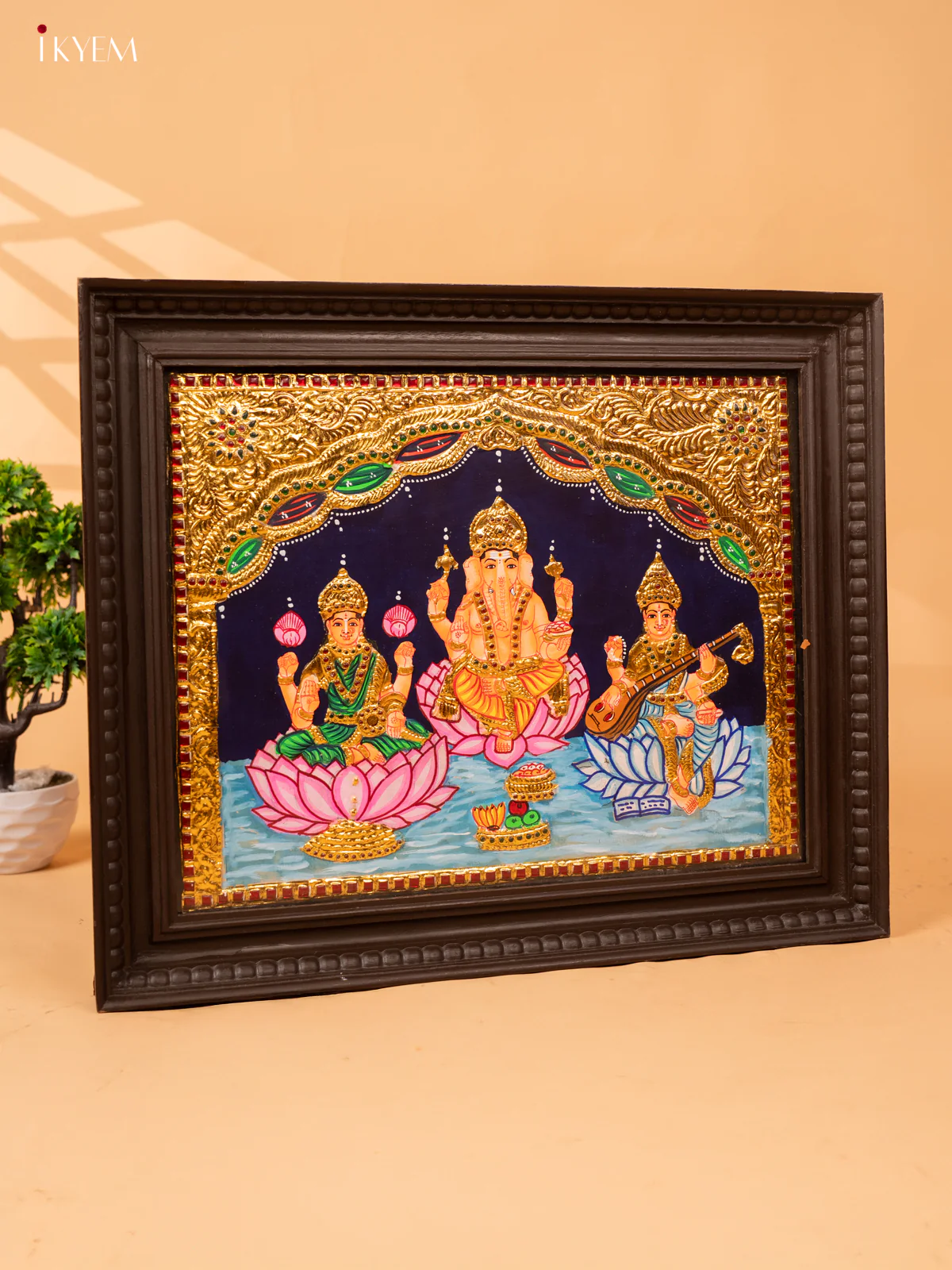 Gajalakshmi Ganesha Saraswati-Tanjore Panting (13x27x1.5)-KL11112 - Image 6