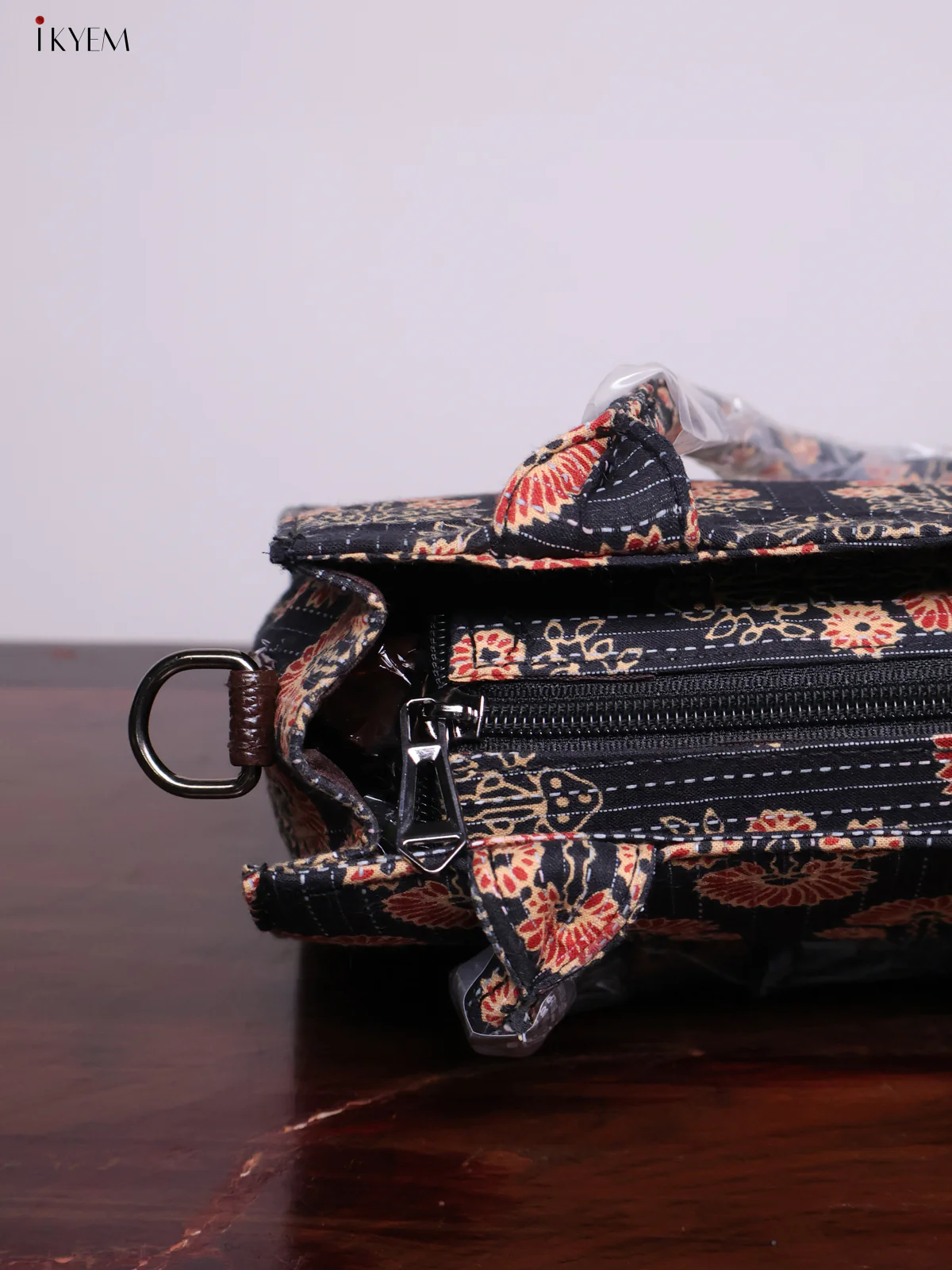 Printed Handbag with Sling - Black - KL20127 - Image 3