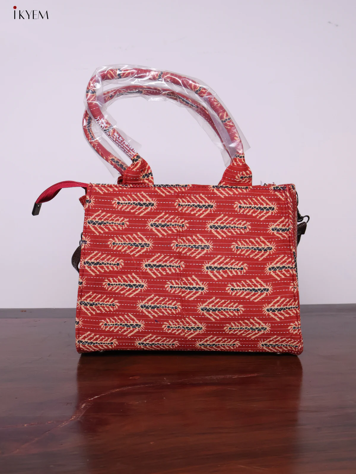Printed Handbag with Sling - Brick Red - KL20130 - Image 4